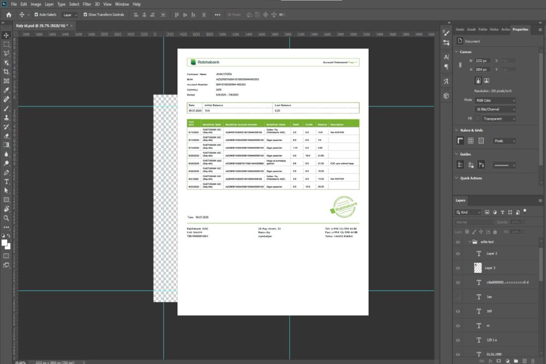 Relevé de compte Rabitəbank d'Azerbaïdjan Modèle Word et PDF template